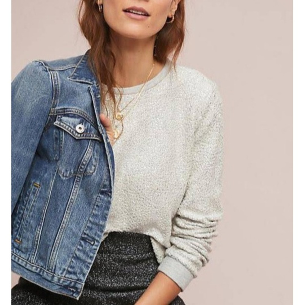 New Anthropologie x Dolan Left Coast Shine Sweater Silver Textured Pullover XS - Picture 16 of 16
